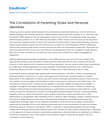 The Correlations of Parenting Styles and Personal Identities