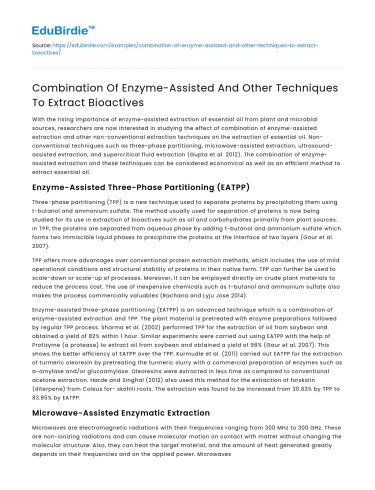 Combination Of Enzyme-Assisted And Other Techniques To Extract Bioactives
