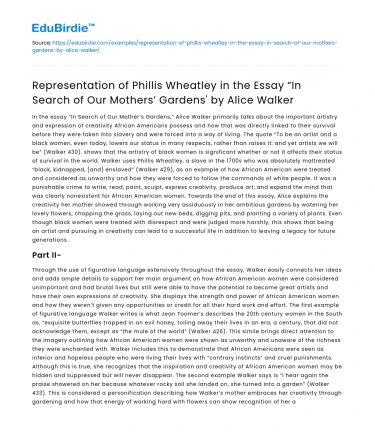 Wheatley’s Representation in In Search of Our Mothers’ Gardens