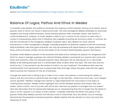 Balance Of Logos, Pathos And Ethos In Medea