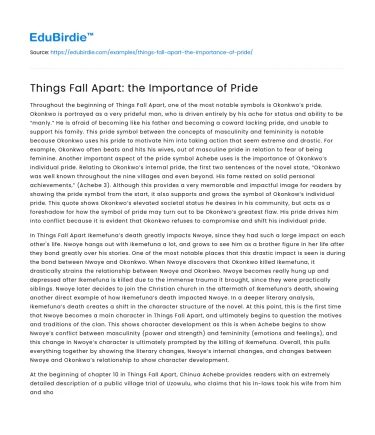 Things Fall Apart: the Importance of Pride