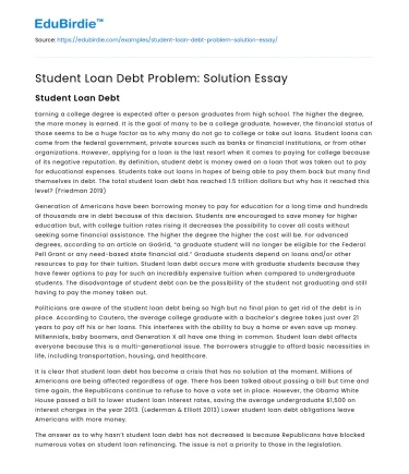 Student Loan Debt Problem: Solution Essay