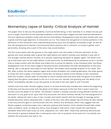 Analyzing Hamlet’s Temporary Insanity