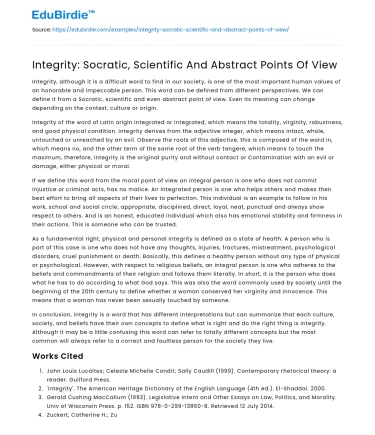 Integrity: Socratic, Scientific And Abstract Points Of View