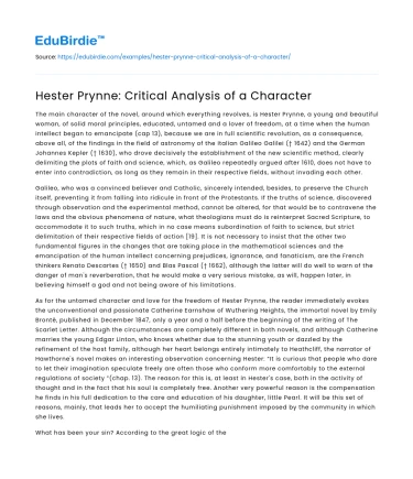 Hester Prynne: Critical Analysis of a Character