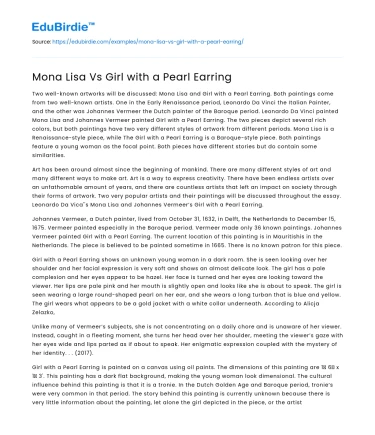 Mona Lisa Vs Girl with a Pearl Earring