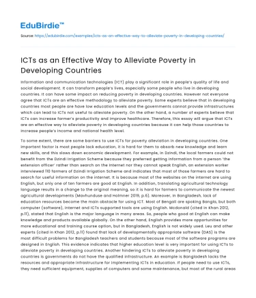 ICTs as an Effective Way to Alleviate Poverty in Developing Countries