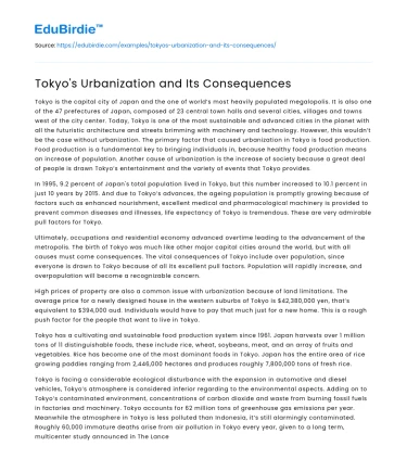 Tokyo’s Urbanization and Its Consequences
