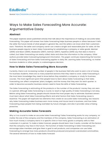 Sales Forecast Precision