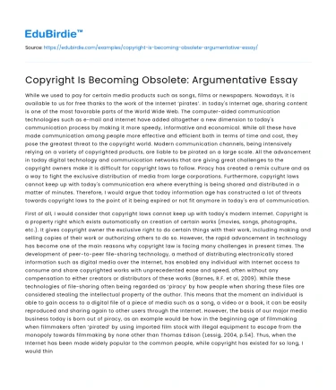 Copyright Is Becoming Obsolete: Argumentative Essay