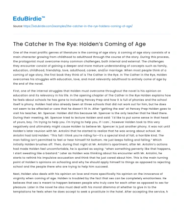 The Catcher In The Rye: Holden’s Coming of Age