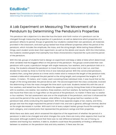 Lab Experiment: Measuring Pendulum Movement & Properties