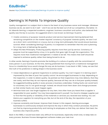 Deming’s 14 Points To Improve Quality