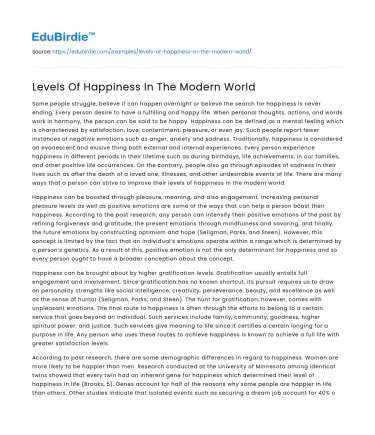 Levels Of Happiness In The Modern World