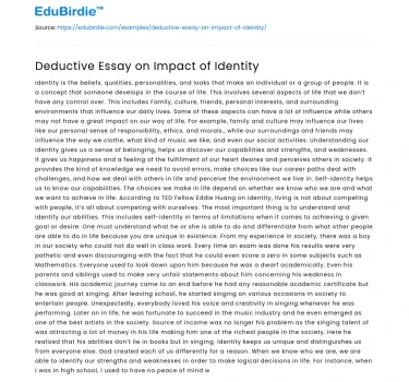 Deductive Essay on Impact of Identity