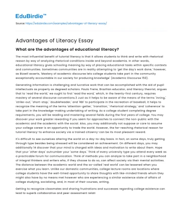 Advantages of Literacy Essay
