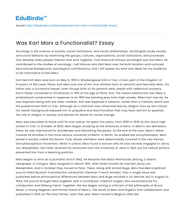 Was Karl Marx a Functionalist? Essay