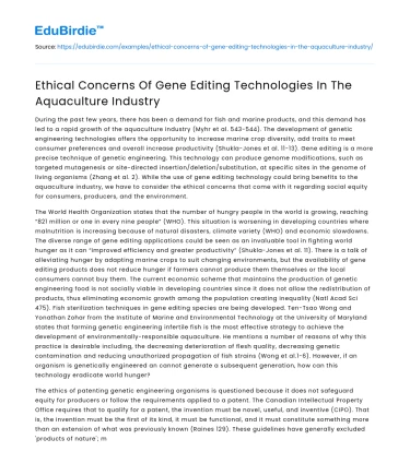 Ethical Concerns Of Gene Editing Technologies In The Aquaculture Industry