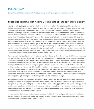 Medical Testing for Allergy Responses: Descriptive Essay
