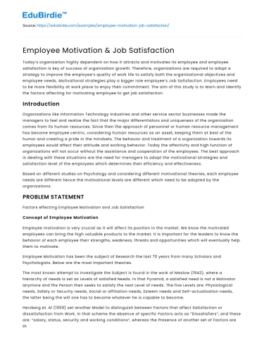 Employee Motivation & Job Satisfaction