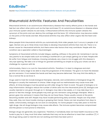 Rheumatoid Arthritis: Features And Peculiarities