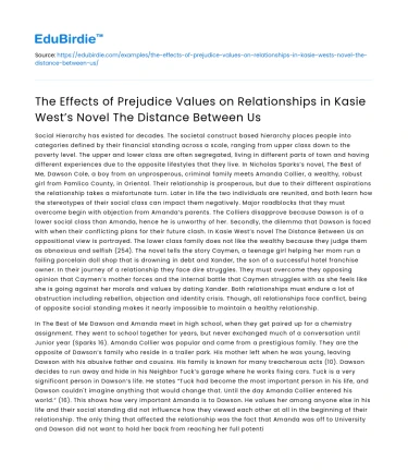 Prejudice Values in Relationships in Kasie West’s Novel