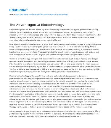 The Advantages Of Biotechnology