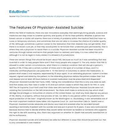 The Features Of Physician-Assisted Suicide