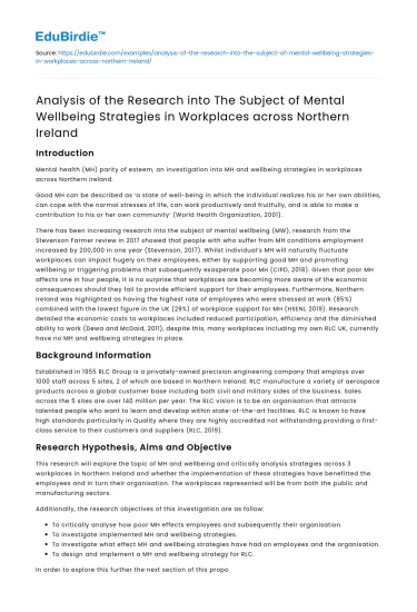 Mental Wellbeing Strategies in Northern Ireland Workplaces