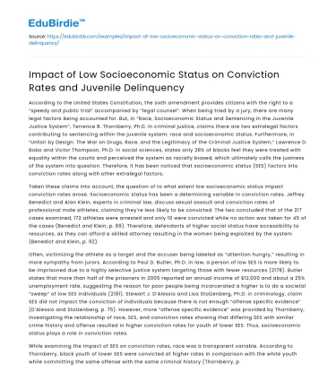 Shortened: Low SES Impact on Conviction Rates & Juvenile Delinquency