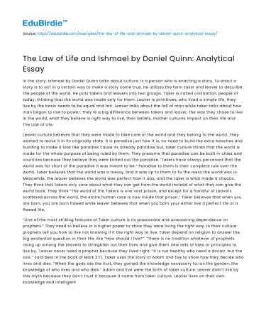 The Law of Life and Ishmael by Daniel Quinn: Analytical Essay