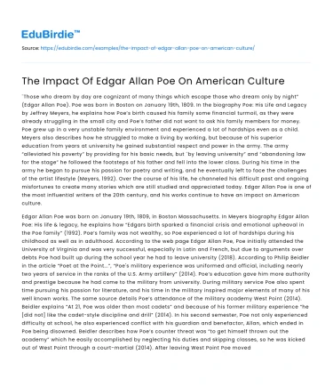 The Impact Of Edgar Allan Poe On American Culture