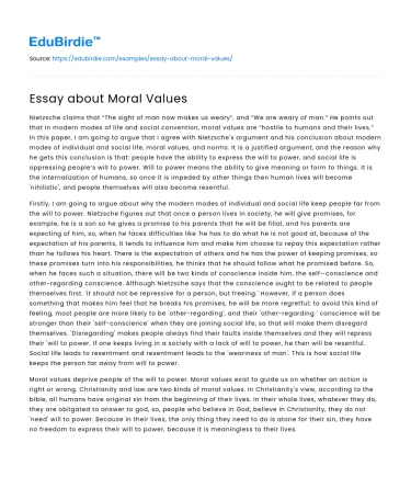 Essay about Moral Values