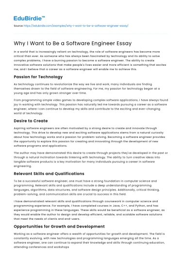 Why I Want to Be a Software Engineer Essay