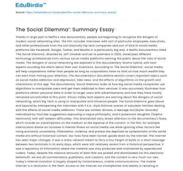The Social Dilemma’: Summary Essay