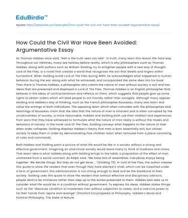 How Could the Civil War Have Been Avoided: Argumentative Essay