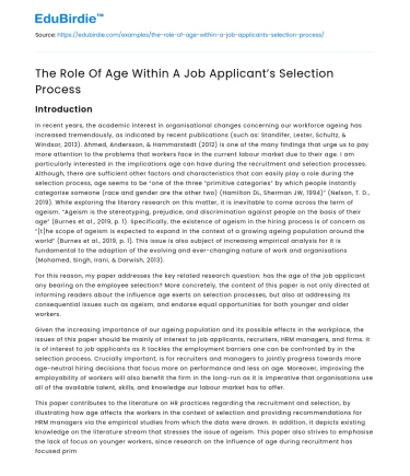 The Role Of Age Within A Job Applicant’s Selection Process