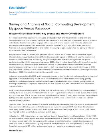 Social Computing Development: Myspace vs Facebook