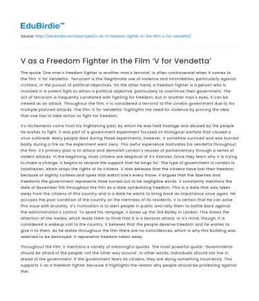 V as a Freedom Fighter in the Film ‘V for Vendetta’