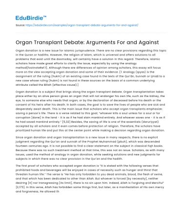 Organ Transplant Debate: Arguments For and Against