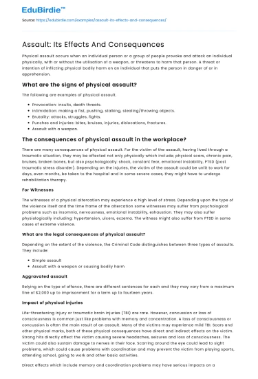 Assault: Its Effects And Consequences