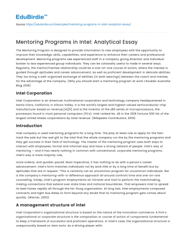 Mentoring Initiatives at Intel: A Comprehensive Analysis