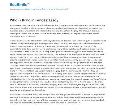 Who is Bono in Fences: Essay