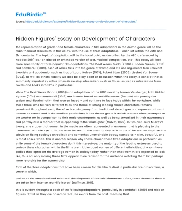 Hidden Figures’ Essay on Development of Characters