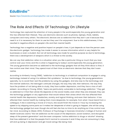 The Role And Effects Of Technology On Lifestyle