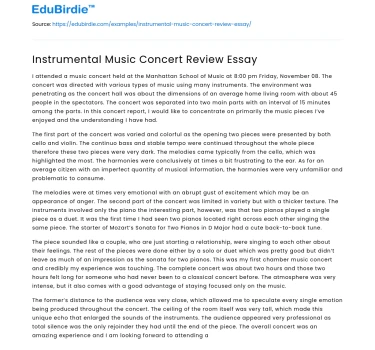Instrumental Music Concert Review Essay