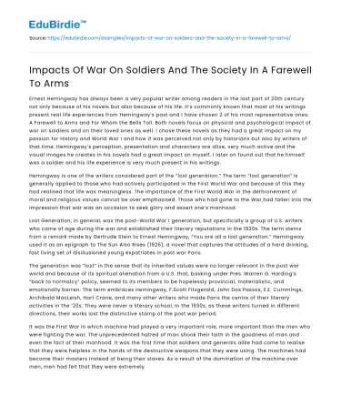 Impacts Of War On Soldiers And The Society In A Farewell To Arms