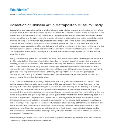 Collection of Chinese Art in Metropolitan Museum: Essay