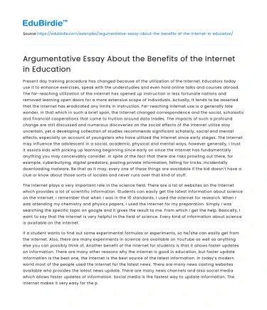 Argumentative Essay About the Benefits of the Internet in Education