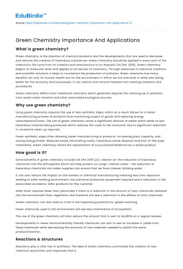 Green Chemistry Importance And Applications